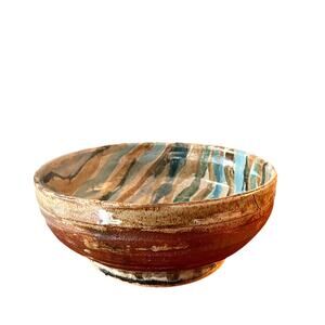 Handmade Studio Soda-Fired Ceramic Pottery Serving Display Bowl Multicolor